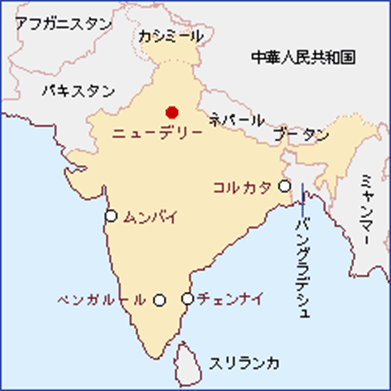 インドとインドの周辺国の地図