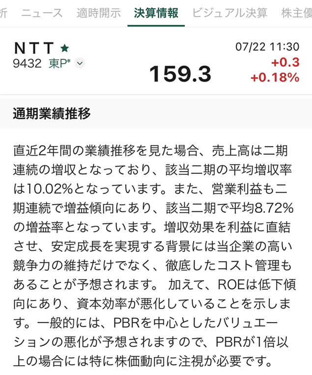 松井証券の日本株アプリの財務・決算分析画面